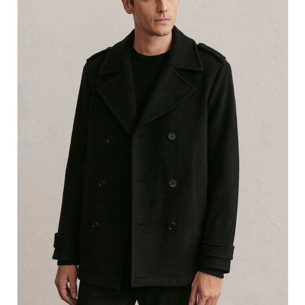 Theory Wool Cashmere Double Breasted Peacoat Black